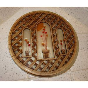 Vintage Sun Window dried flowers lattice Resin Trivet boho hot pad lucite retro